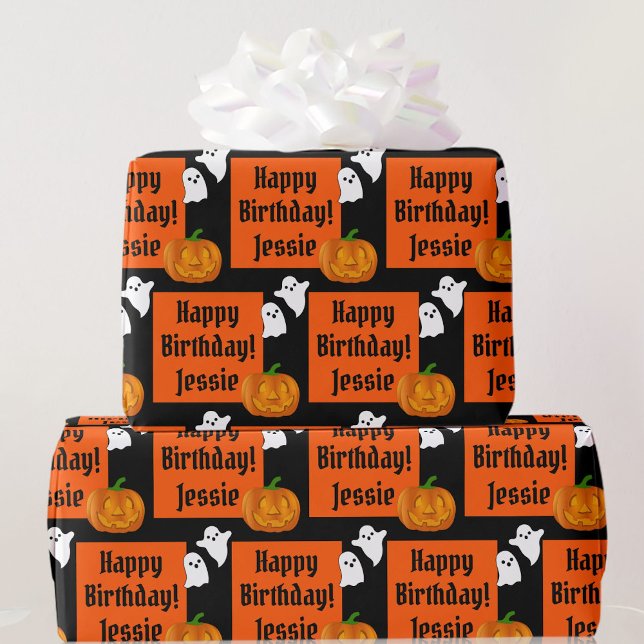 Papel De Regalo Halloween Feliz Cumpleaños Personalización Nombre  (Subido por el creador)