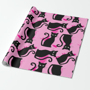 Papel De Regalo halloween gato negro bruja rosa