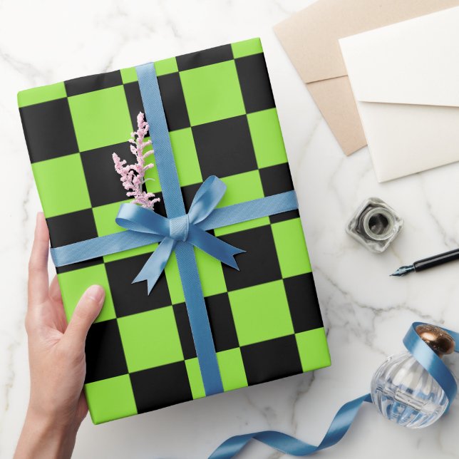 Papel De Regalo Halloween Green Black Checker Birday Personalizado (Regalar)