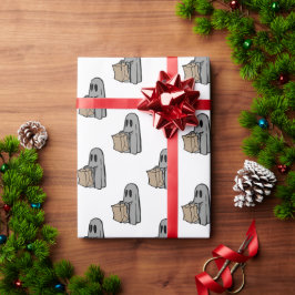 Papel De Regalo Halloween, Gris Fantasma, Truco O Tratamiento, Boo