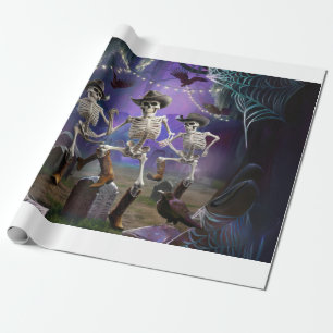 Papel De Regalo Halloween Hoedown, esqueletos bailarines Horiz