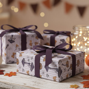 Papel De Regalo Halloween hongos y mariposa de lavanda a rayas