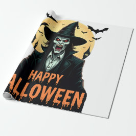 Papel De Regalo Halloween Horror Bruja con ojos rojos