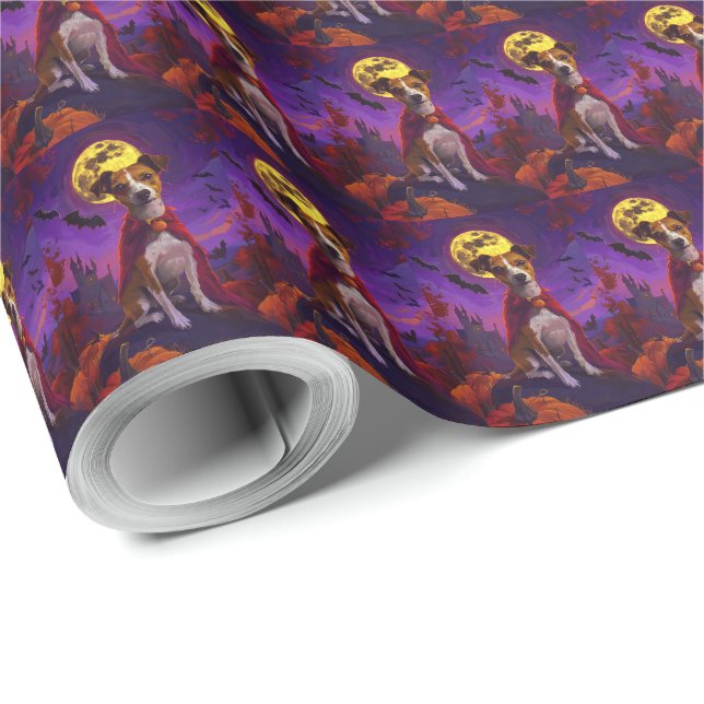 Papel De Regalo Halloween Jack Russell Vampiers Pumpkins Scary (Esquina del rollo)