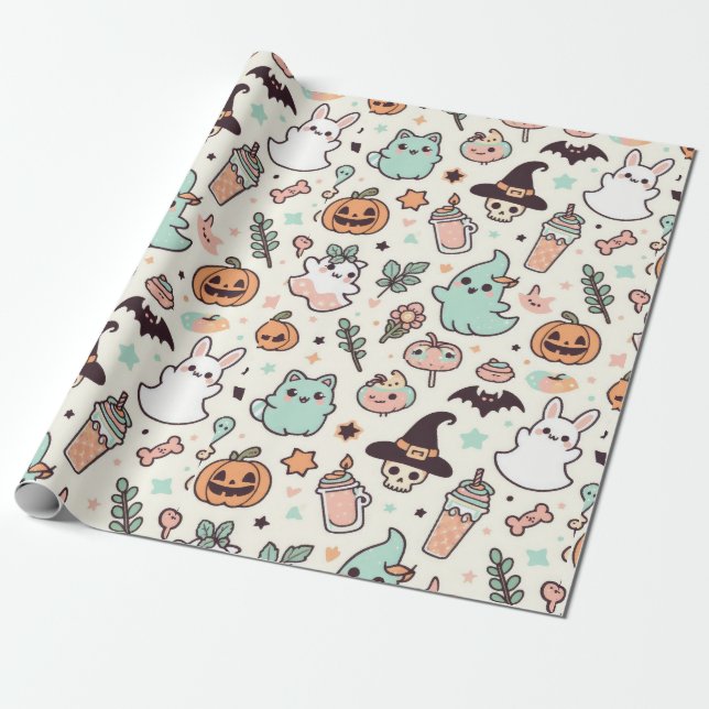 Papel De Regalo Halloween Kawii Pastel (Desenrollado)