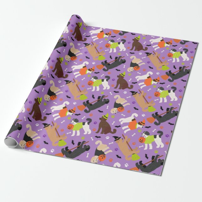 Papel De Regalo Halloween Labradoodle / Goldendoodle (Desenrollado)