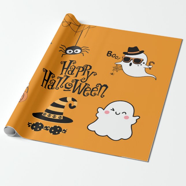 Papel De Regalo Halloween lindo y fantasmal (Desenrollado)