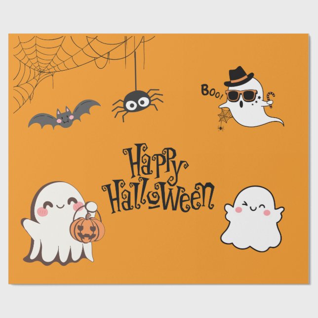 Papel De Regalo Halloween lindo y fantasmal (Superficie plana)
