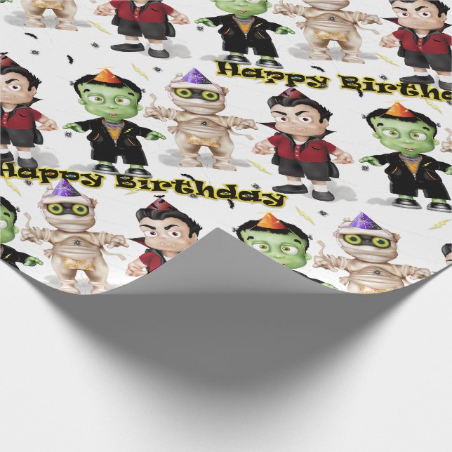 Papel De Regalo Halloween Monsters Kids Cumpleaños (Esquina)