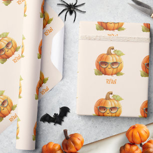 Papel De Regalo Halloween, Naranja de calabaza de color personaliz