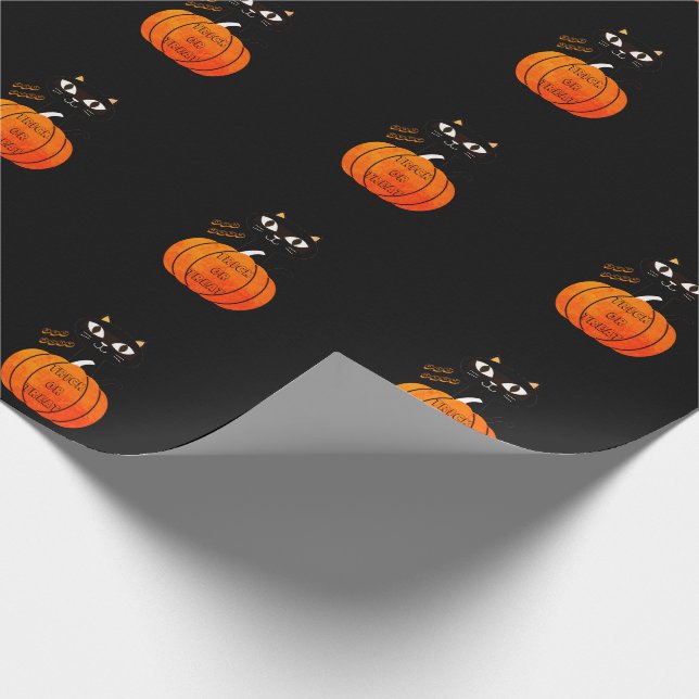 Papel De Regalo Halloween Naranja espeluznante Trick negro de gato (Esquina)