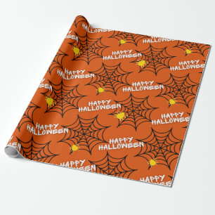 Papel De Regalo Halloween Naranja Spider Web
