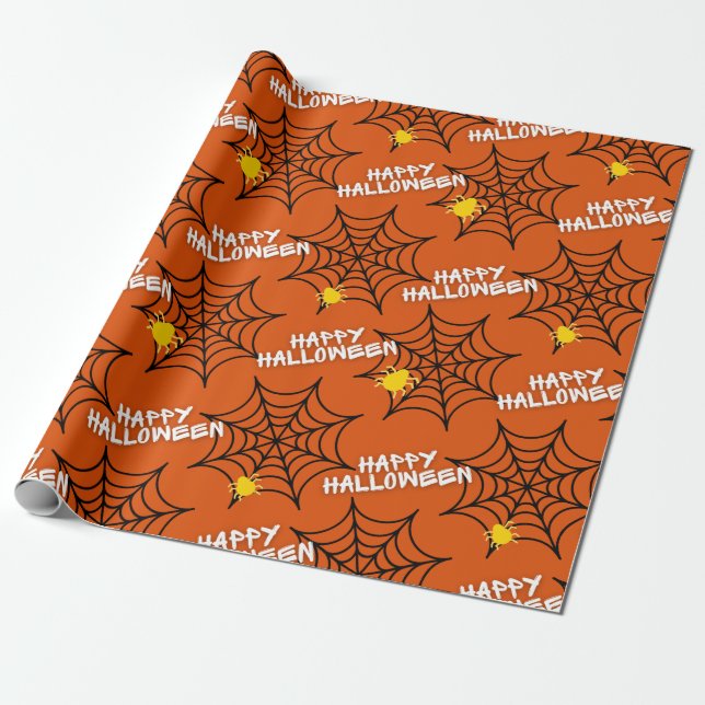 Papel De Regalo Halloween Naranja Spider Web (Desenrollado)