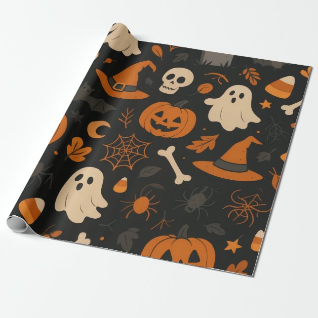 Papel De Regalo Halloween Pattern Wrapping Paper (Desenrollado)