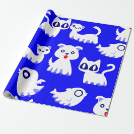 Papel De Regalo halloween perro de hurón fantasma azul