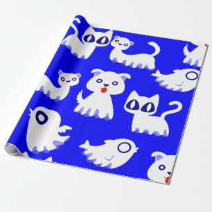 Papel De Regalo halloween perro de hurón fantasma azul