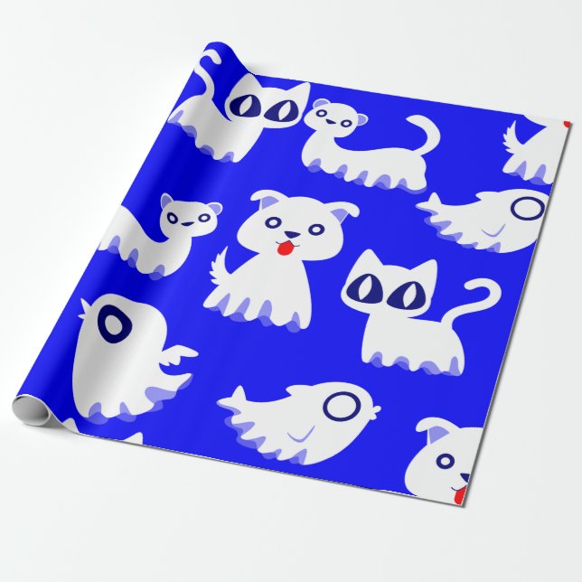 Papel De Regalo halloween perro de hurón fantasma azul (Desenrollado)