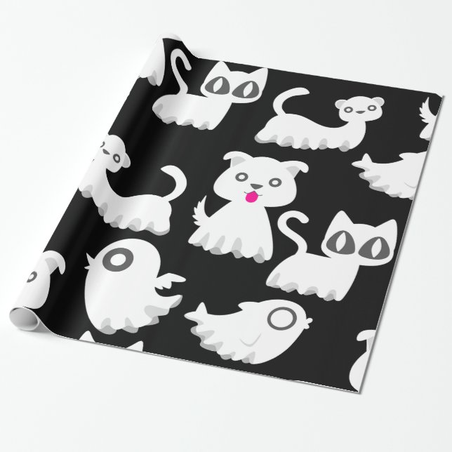 Papel De Regalo halloween perro de hurón fantasma negro (Desenrollado)