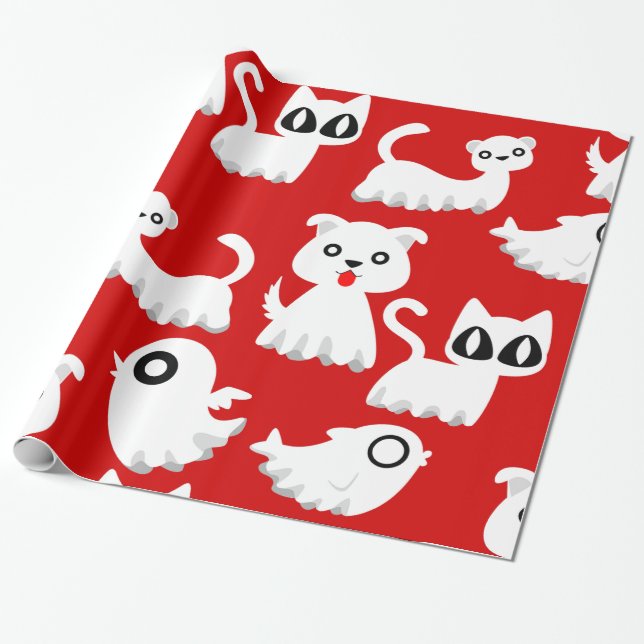 Papel De Regalo halloween perro de hurón fantasma rojo (Desenrollado)