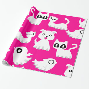 Papel De Regalo halloween perro hurón fantasma rosado