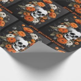 Papel De Regalo Halloween Personaliza el nombre calavera gótica y 
