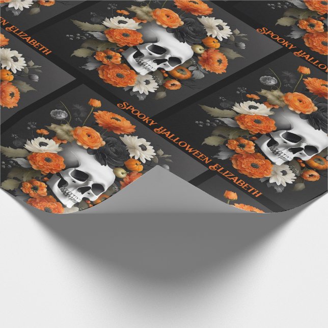 Papel De Regalo Halloween Personaliza el nombre calavera gótica y  (Esquina)