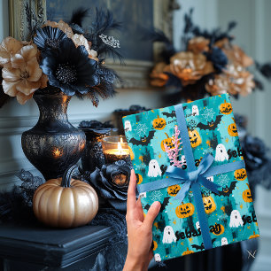 Papel De Regalo Halloween personalizado con calabazas y fantasmas