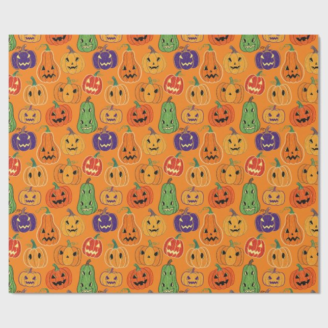 Papel De Regalo Halloween Pumpkin Pattern Wrapping Paper (Superficie plana)