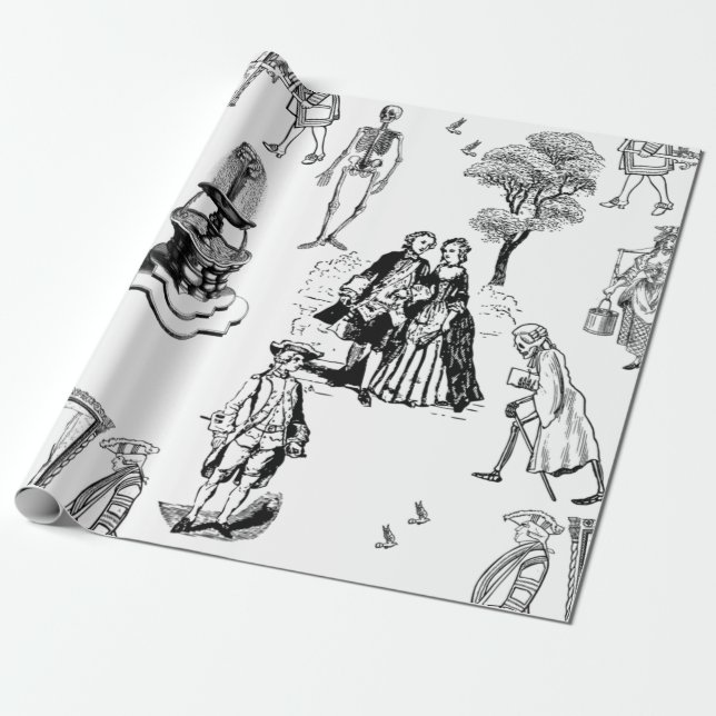 Papel De Regalo halloween rococo cráneo barroco esqueleto toile (Desenrollado)