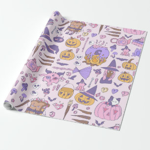 Papel De Regalo halloween rosa dibujado a mano cauldron de bruja a