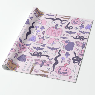 Papel De Regalo halloween rosa dibujado a mano unicorn zombi hueso
