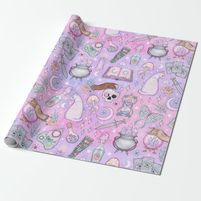 Papel De Regalo Halloween rosa pastel (Desenrollado)