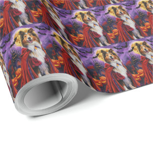 Papel De Regalo Halloween Rough Collie Vampiro Calabazas Espeluzna