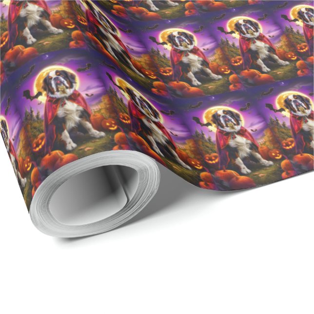Papel De Regalo Halloween Saint Bernard Calabazas de Vampiro miedo (Esquina del rollo)