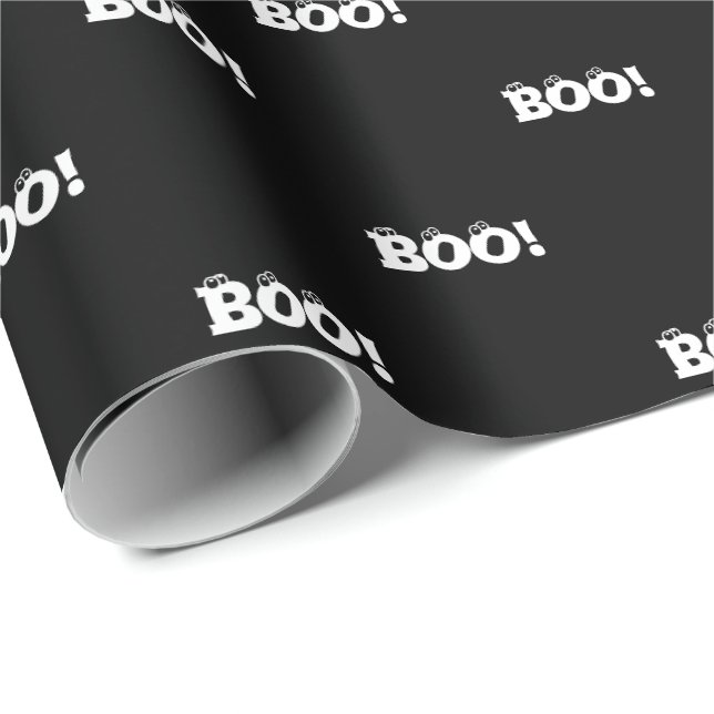 Papel De Regalo Halloween Scary Boo! eyeballs blanco negro patrón (Esquina del rollo)