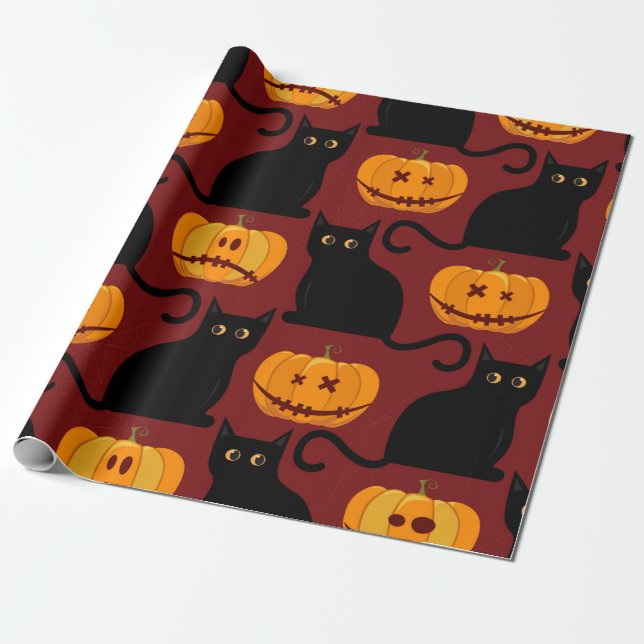 Papel De Regalo Halloween seamless pattern with pumpkins and black (Desenrollado)
