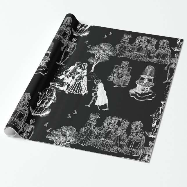 Papel De Regalo halloween skeleton toile rococo antiguo cráneo (Desenrollado)