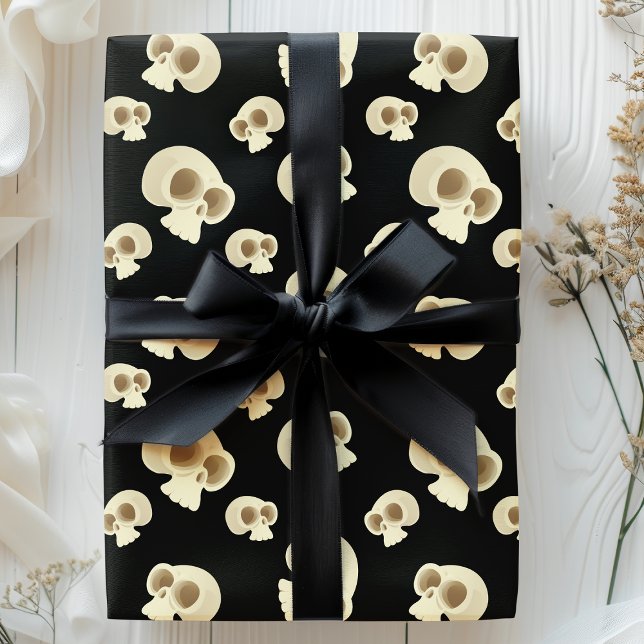 Papel De Regalo Halloween Skulls Black White ScarPattern (Subido por el creador)