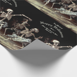 Papel De Regalo Halloween sobre la muerte negra bailando esqueleto