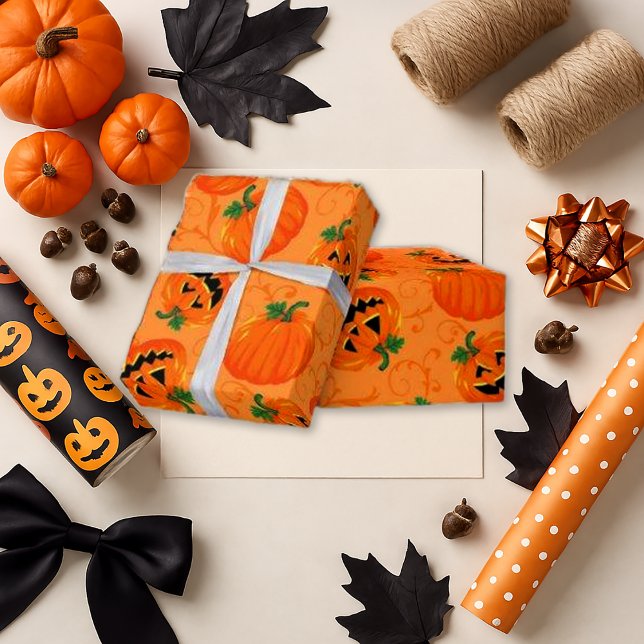 Papel De Regalo Halloween sonriente de calabaza de calabaza de Jac (Subido por el creador)