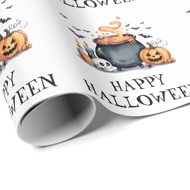 Papel De Regalo Halloween Spookull Calabaza Bats Cauldron (Esquina del rollo)
