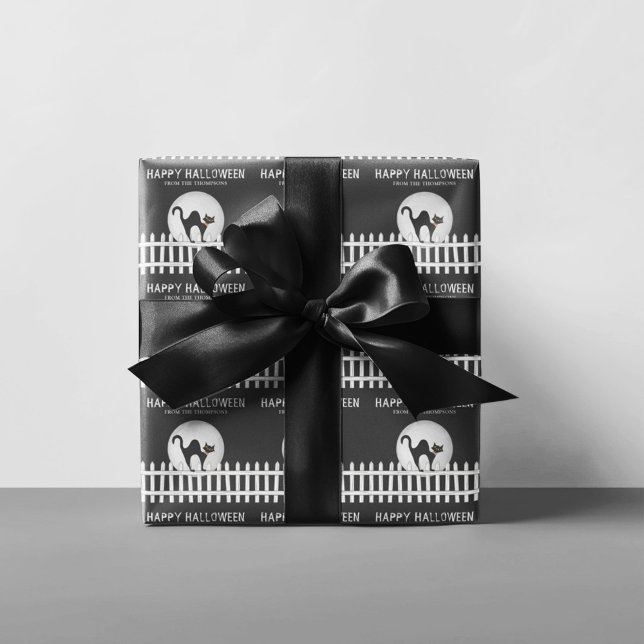 Papel De Regalo Halloween Spooky Scary Haunty Witch Wrappin (Halloween spooky black cat wrapping paper. )
