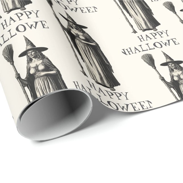 Papel De Regalo Halloween Spooky Witch a Full Moon (Esquina del rollo)