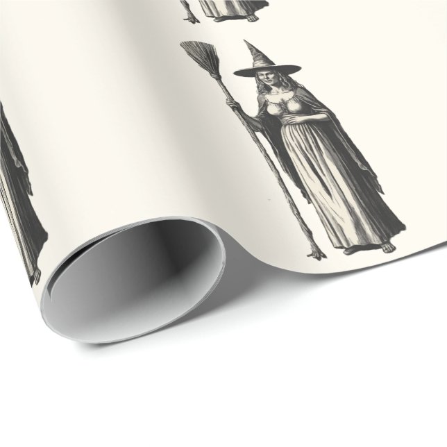 Papel De Regalo Halloween Spooky Witch a Full Moon (Esquina del rollo)
