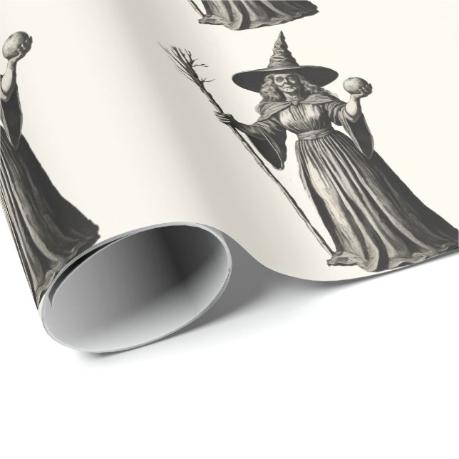 Papel De Regalo Halloween Spooky Witch a Full Moon (Esquina del rollo)