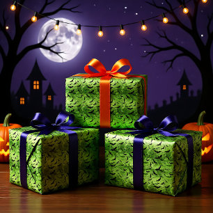 Papel De Regalo 🦇 Halloween - temible 😱 verde tóxico