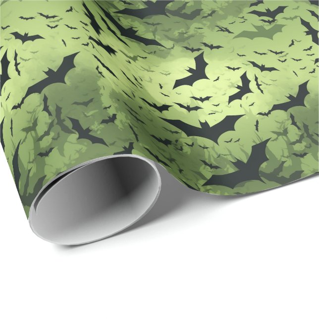 Papel De Regalo 🦇 Halloween - temible 😱 verde tóxico (Esquina del rollo)