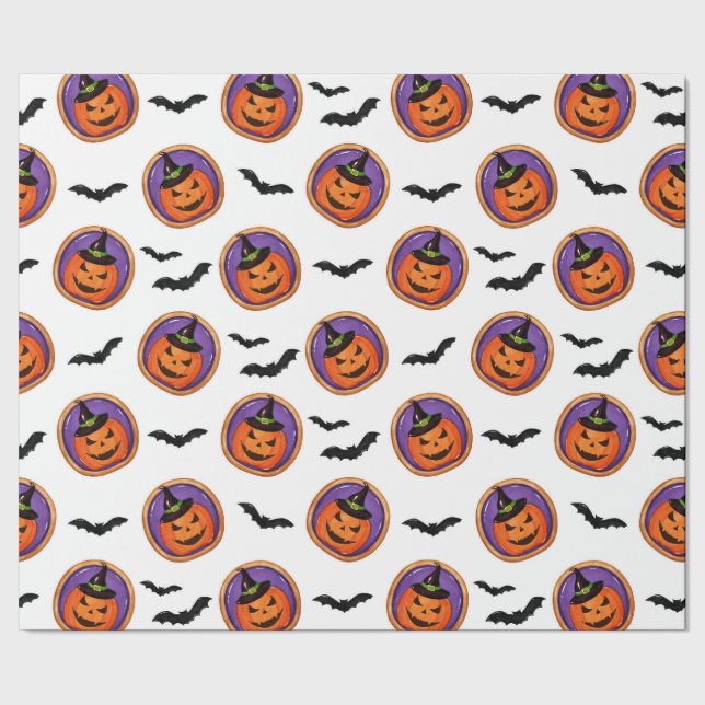 Papel De Regalo Halloween trata a galletas y batas con linterna (Costura)