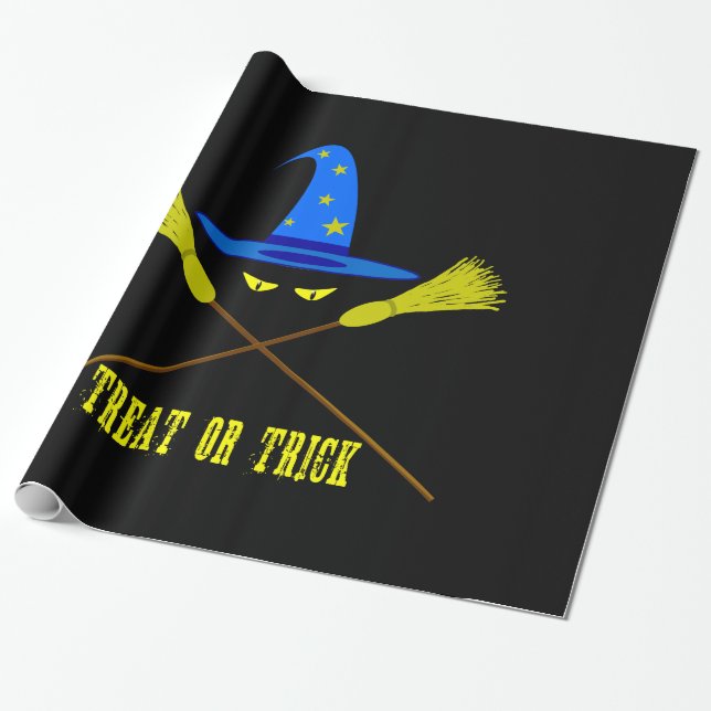 Papel De Regalo Halloween Trick O Trick Black (Desenrollado)
