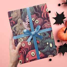 Papel De Regalo Halloween, un monstruo de la mirada fantasmal y ab